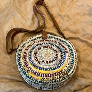 Handmade circle bag wicker & recycled cotton